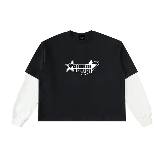 Layered Contrast Sleeve Cotton T-Shirt