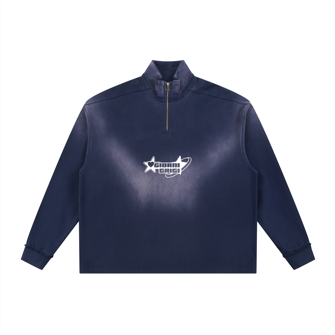 Sun Fade Raw Edge Quarter-Zip Sweatshirt