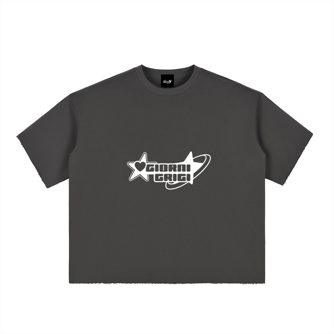 Boxy Half-Sleeve Raw-Edge T-Shirt