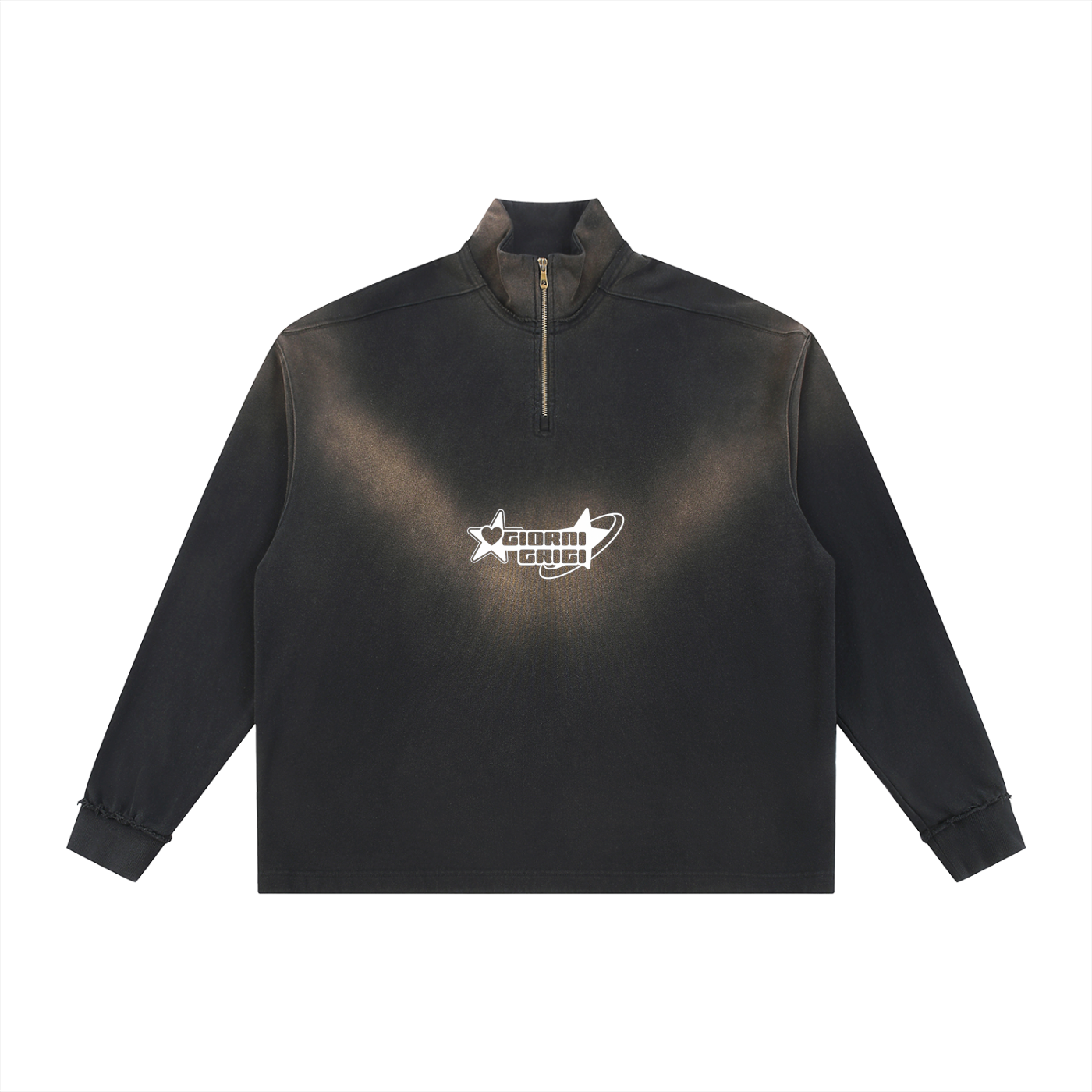 Sun Fade Raw Edge Quarter-Zip Sweatshirt