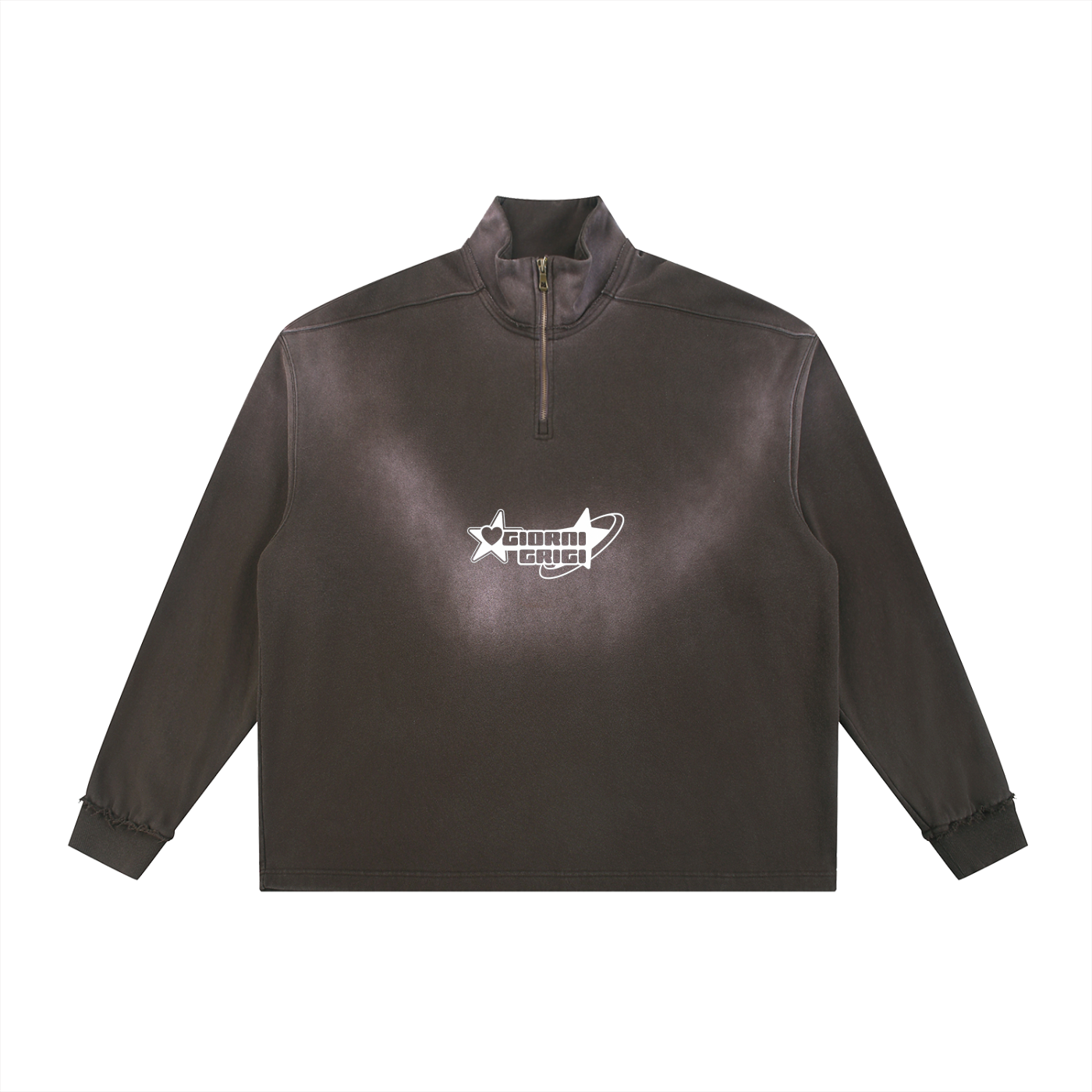 Sun Fade Raw Edge Quarter-Zip Sweatshirt